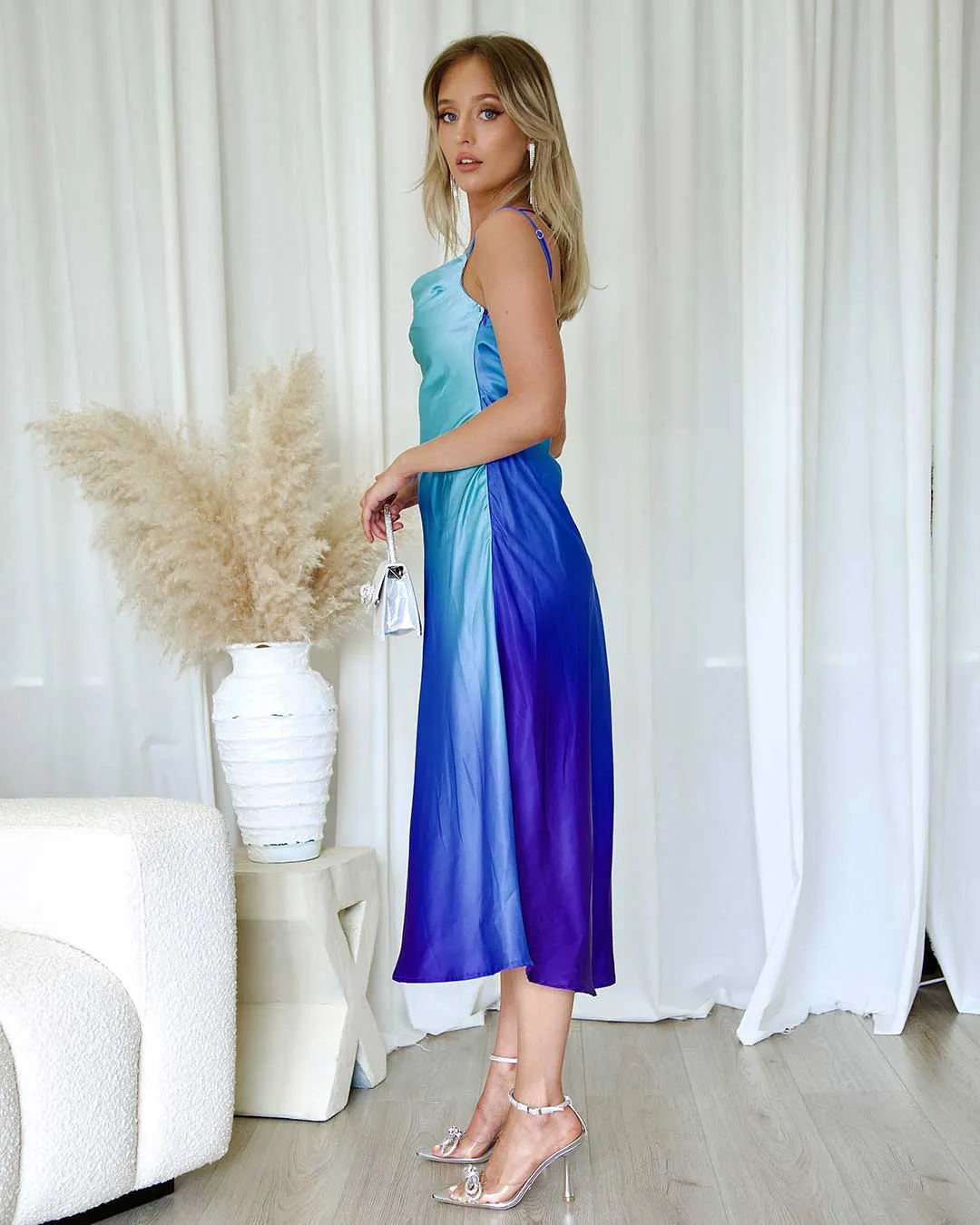 Serenity Satin Midi Dress - Blue Ombre