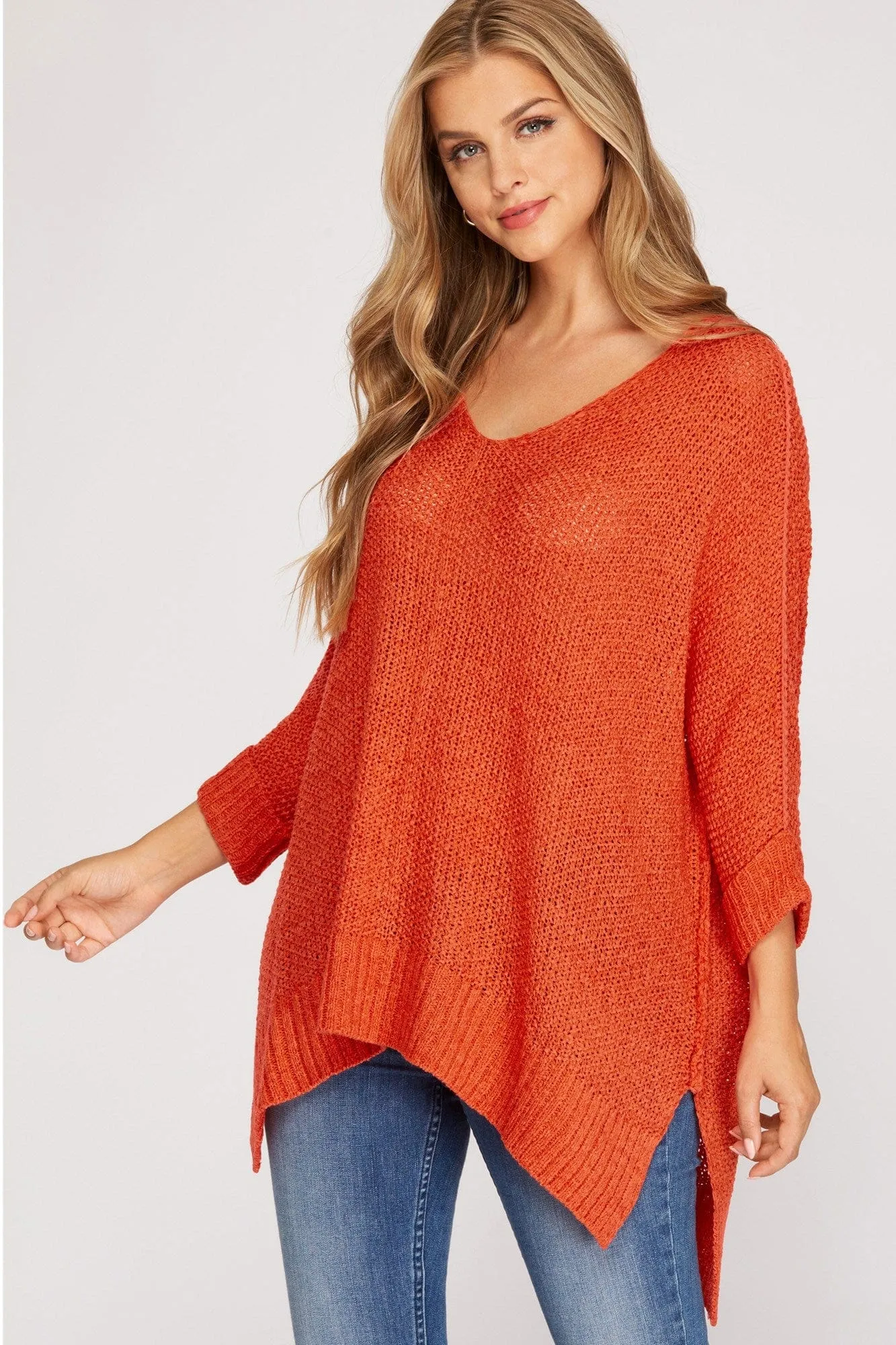 She   Sky Hi-Low Oversized Knit Sweater