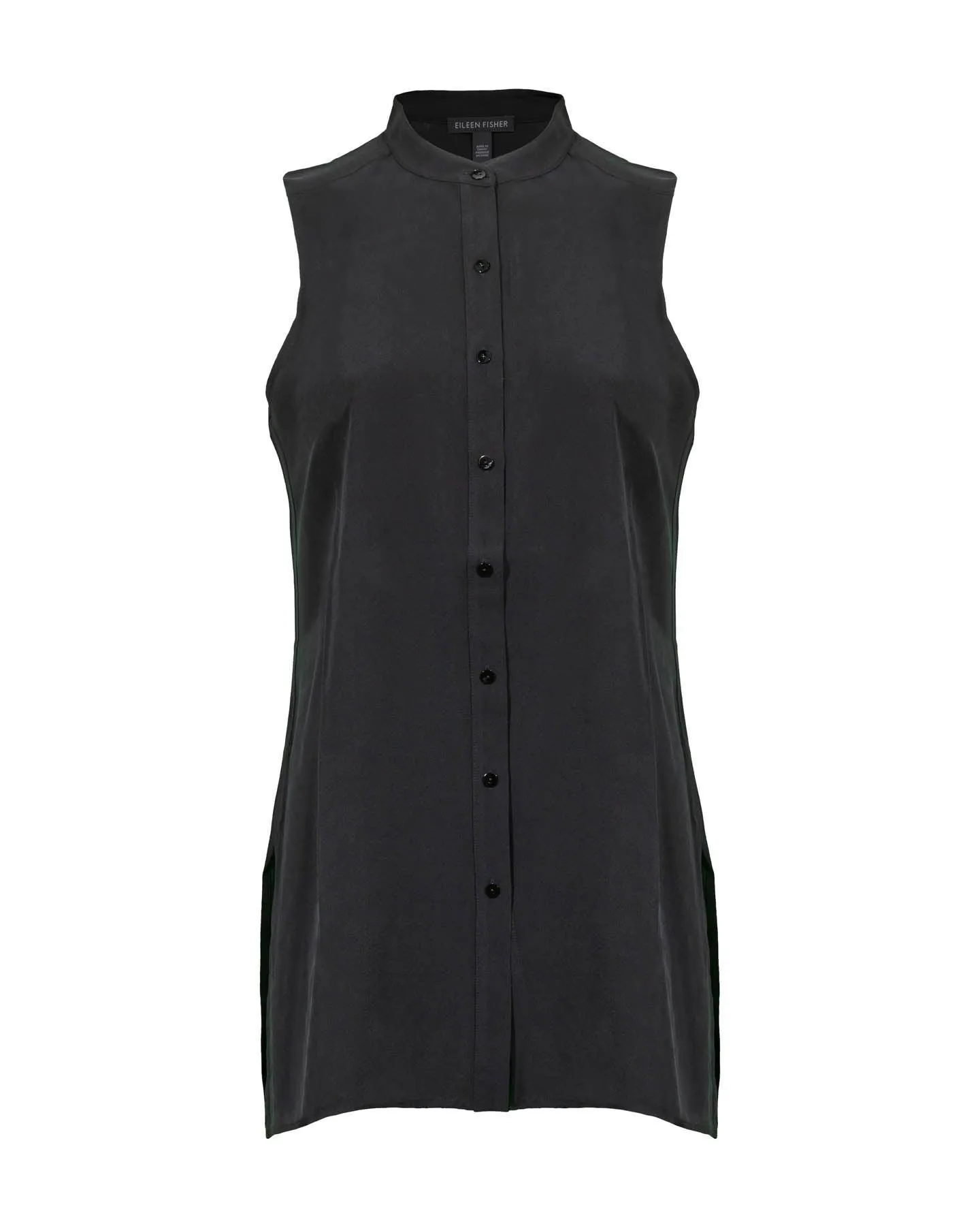 Silk Mandarin Collar Sleeveless Shirt