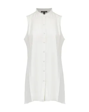 Silk Mandarin Collar Sleeveless Shirt