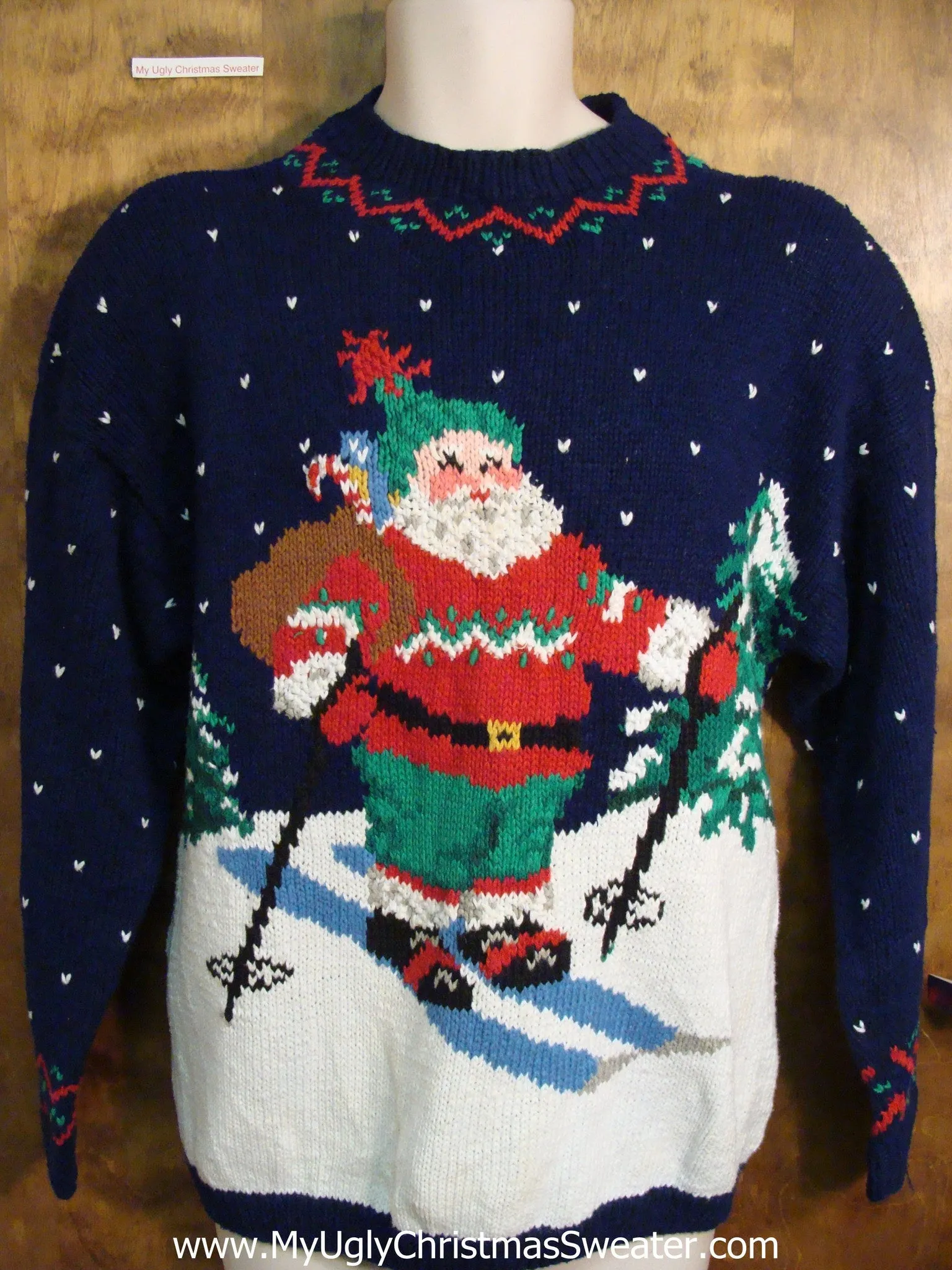 Skiing Santa 80s Ugly Christmas Sweater