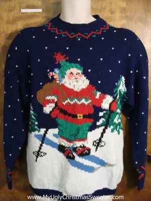 Skiing Santa 80s Ugly Christmas Sweater