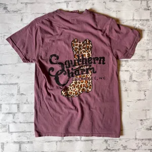 Southern Charm "Cheetah Boot" Short Sleeve T-shirt - Berry