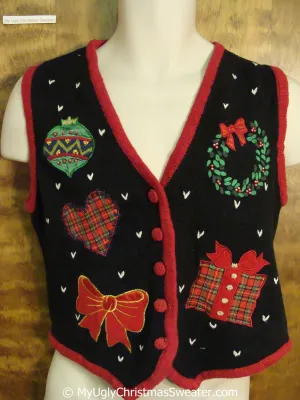 Tacky Plaid and Green Accents Ugly Christmas Sweater Vest