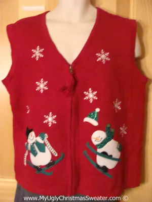 Tacky Skiing Snowmen Christmas Sweater Vest (f1307)