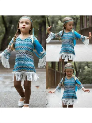 Taupe/Blue Fringe Trim Tunic And Leggings (AUG16SET1TB)