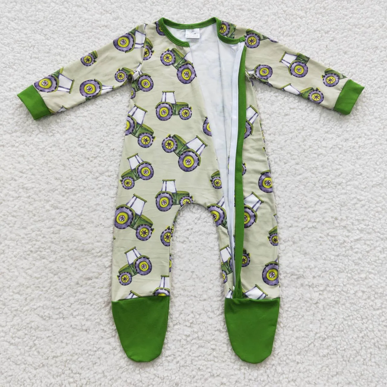 tractor print baby green onesie LR0386