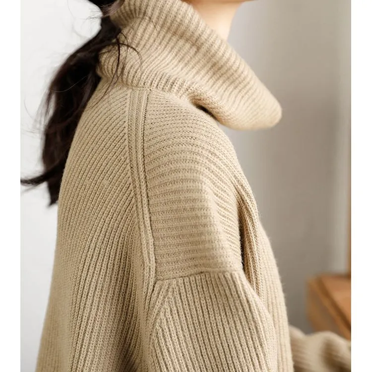 Turtleneck Sweater for Women, Long Rib Sweater, Pullover Sweater for Ladies