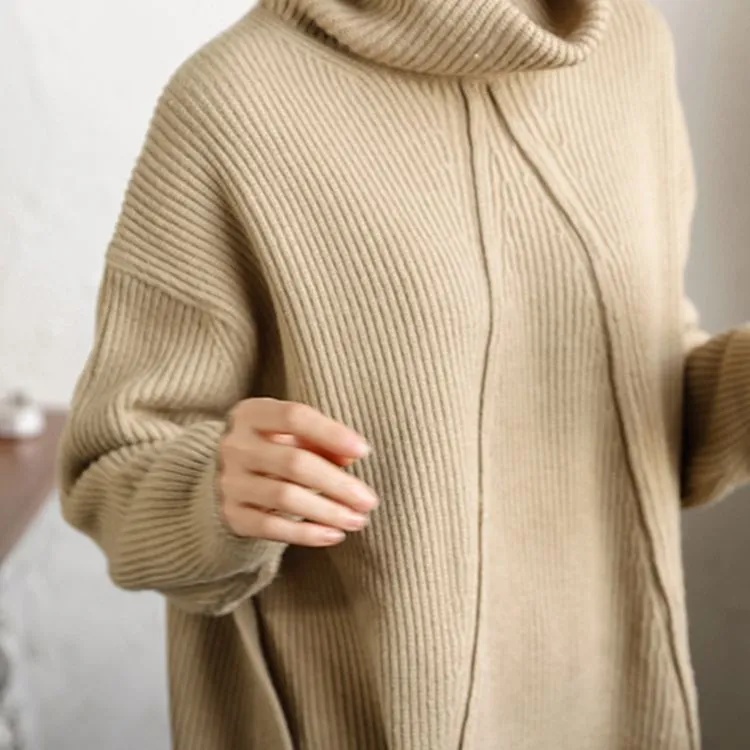 Turtleneck Sweater for Women, Long Rib Sweater, Pullover Sweater for Ladies