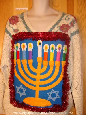 Ugly Christmas Sweater Party Hanukkah Sweater  Menorah (j297)