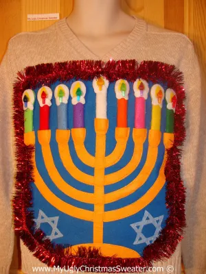 Ugly Christmas Sweater Party Hanukkah Sweater  Menorah (j310)