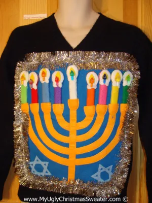 Ugly Christmas Sweater Party Hanukkah Sweater with Menorah (j250)