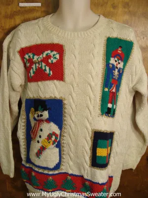 Ugly Christmas Sweater with Nutcracker and Snowman