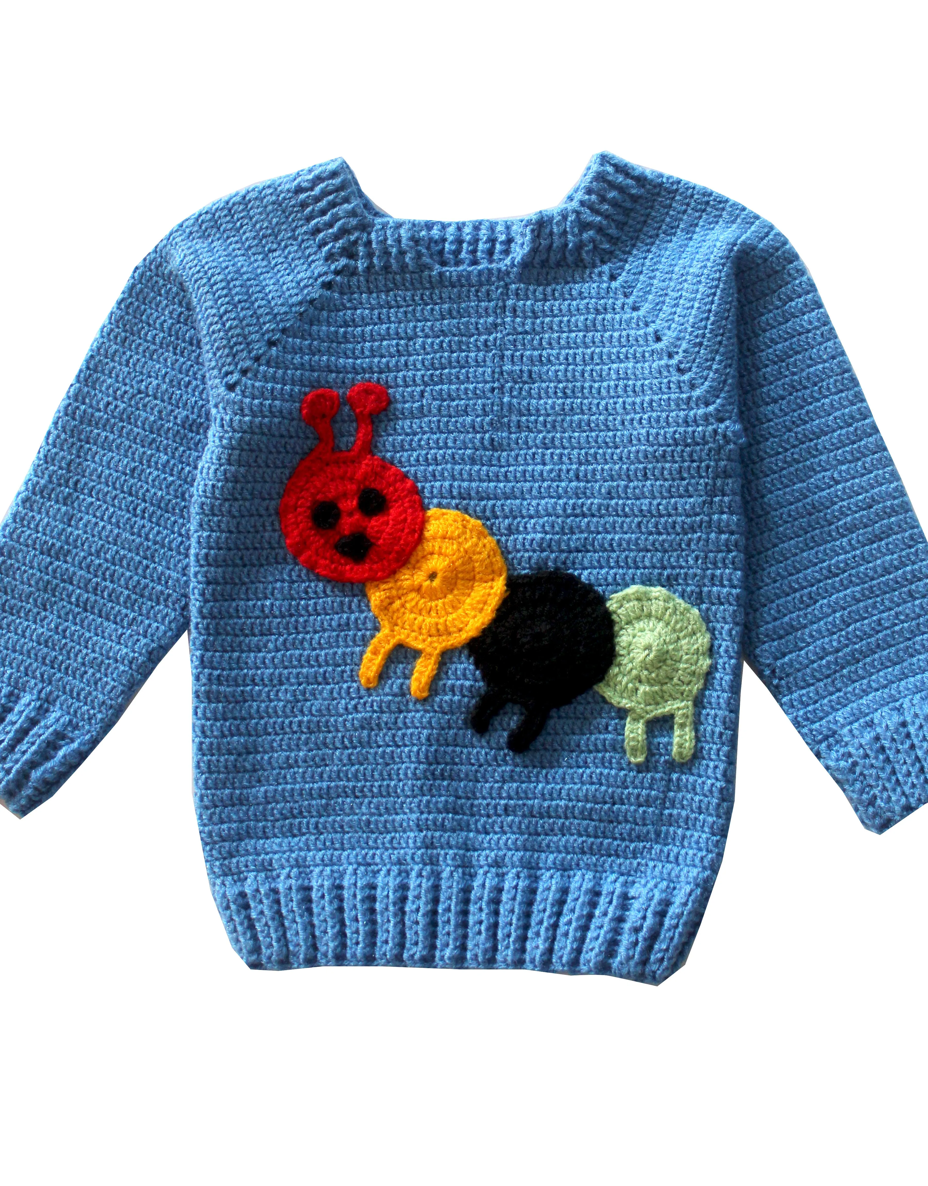 Unique and Beautiful Woollen Teddy Applique Design Handmade Sweater Set - Sky Blue