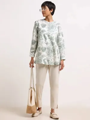 Utsa Olive Cotton Button-Down Tunic