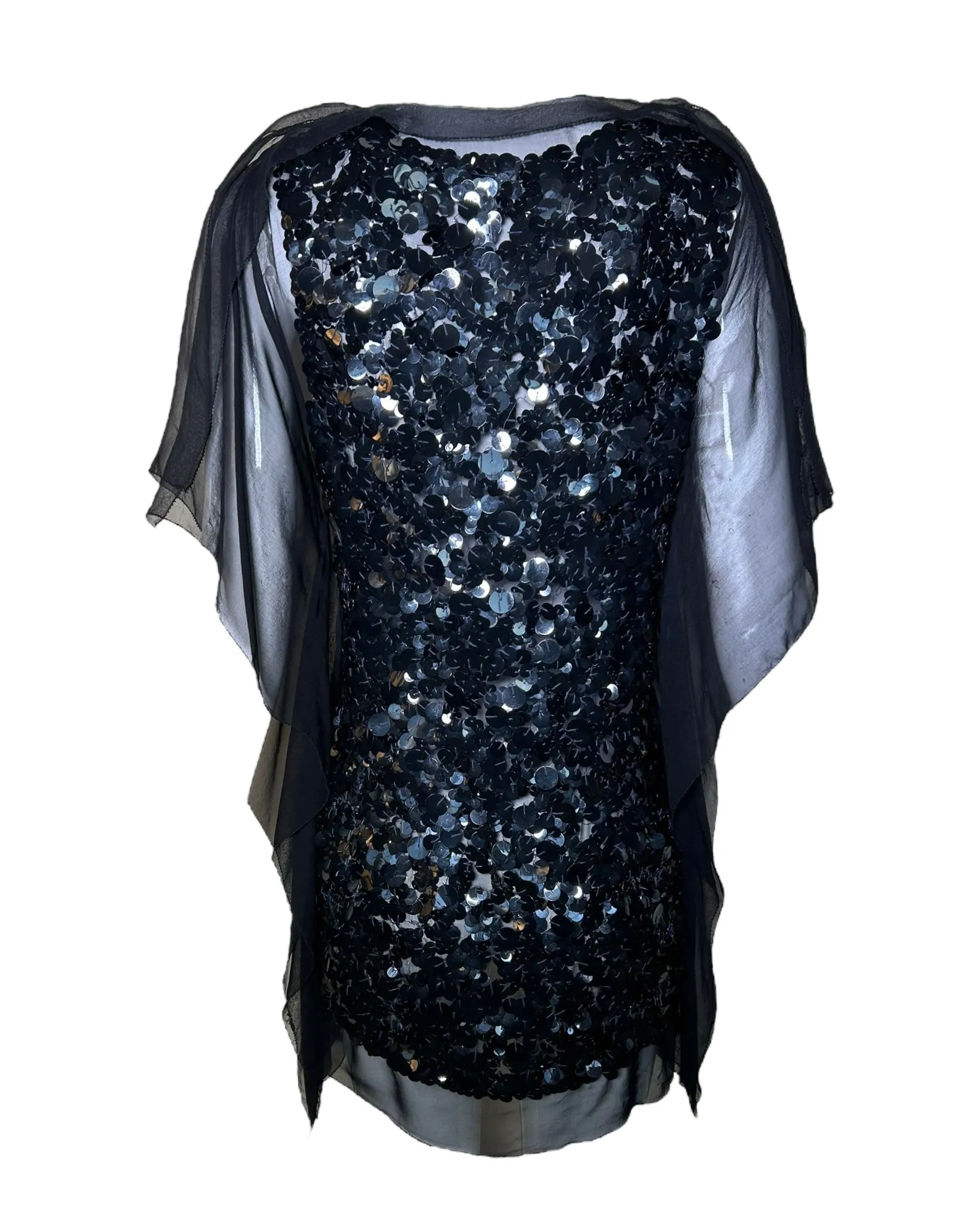 Vera Wang Black Hand Sequinned Chiffon Cocktail Dress