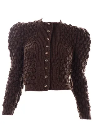 Vintage Hand Knit Brown Wool Bubble Cardigan Sweater