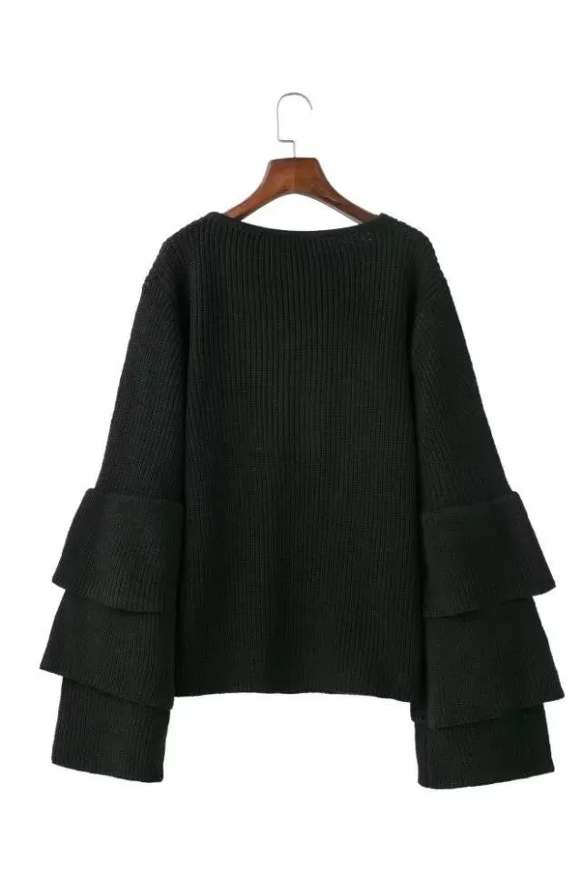 Women Bell Sleeves Fall Knitted Sweaters