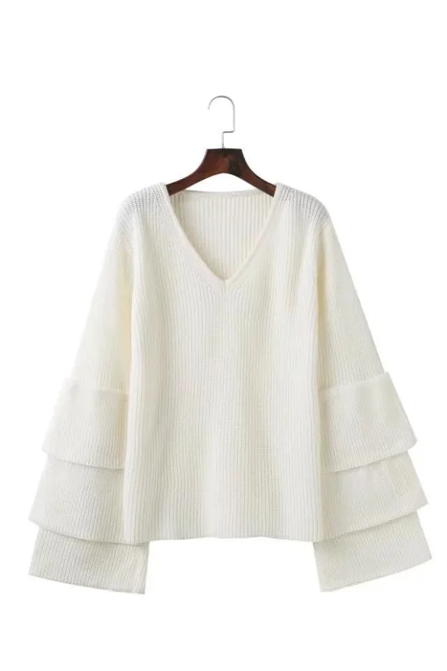 Women Bell Sleeves Fall Knitted Sweaters