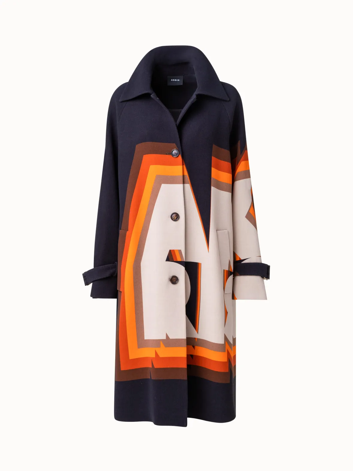 Wool Coat with Superimposed Letters Print