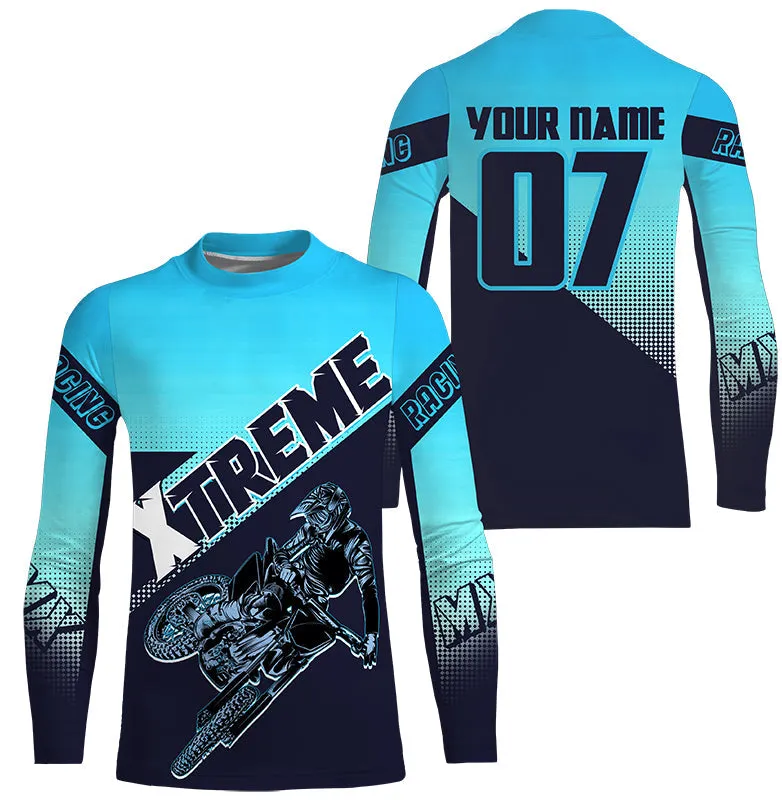 Xtreme MX Racing Jersey Custom Motocross 3D Long Sleeve Blue Dirt Bike Off-road Motorcycle