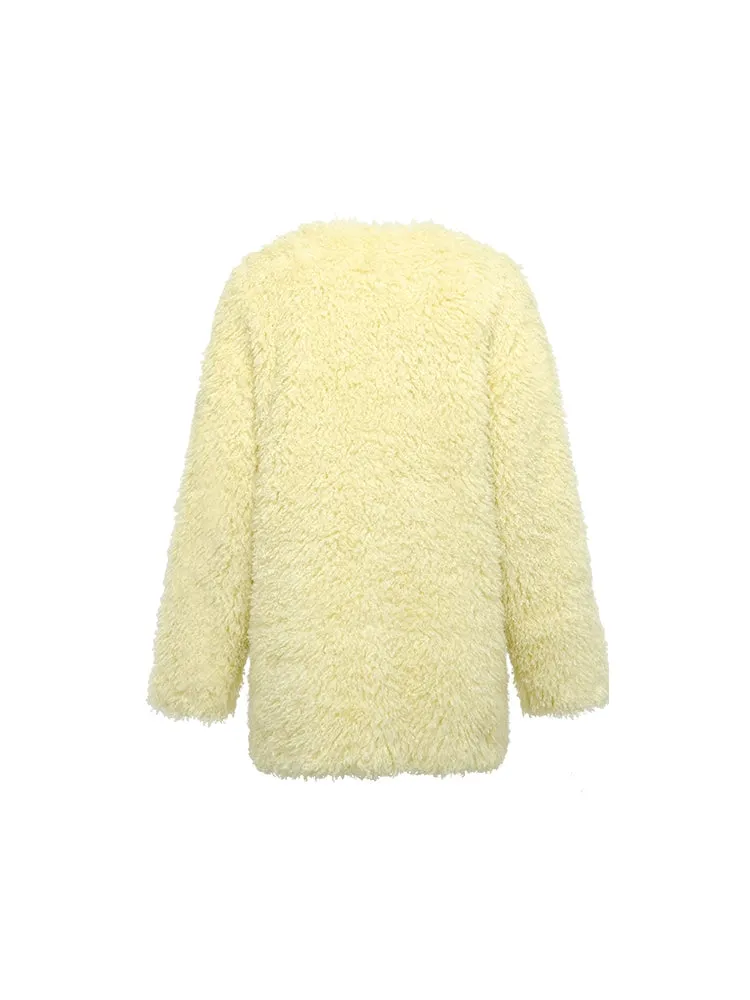 YES BY YESIR autumn winter yellow wool warm sheep sheepskin coat - Naia